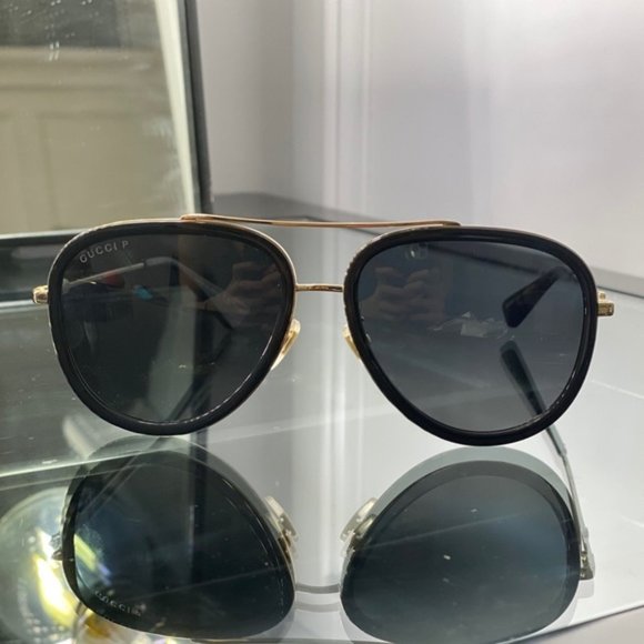 NEW GUCCI Polarized Rimmed Metal Black Sunglasses - Picture 5 of 7